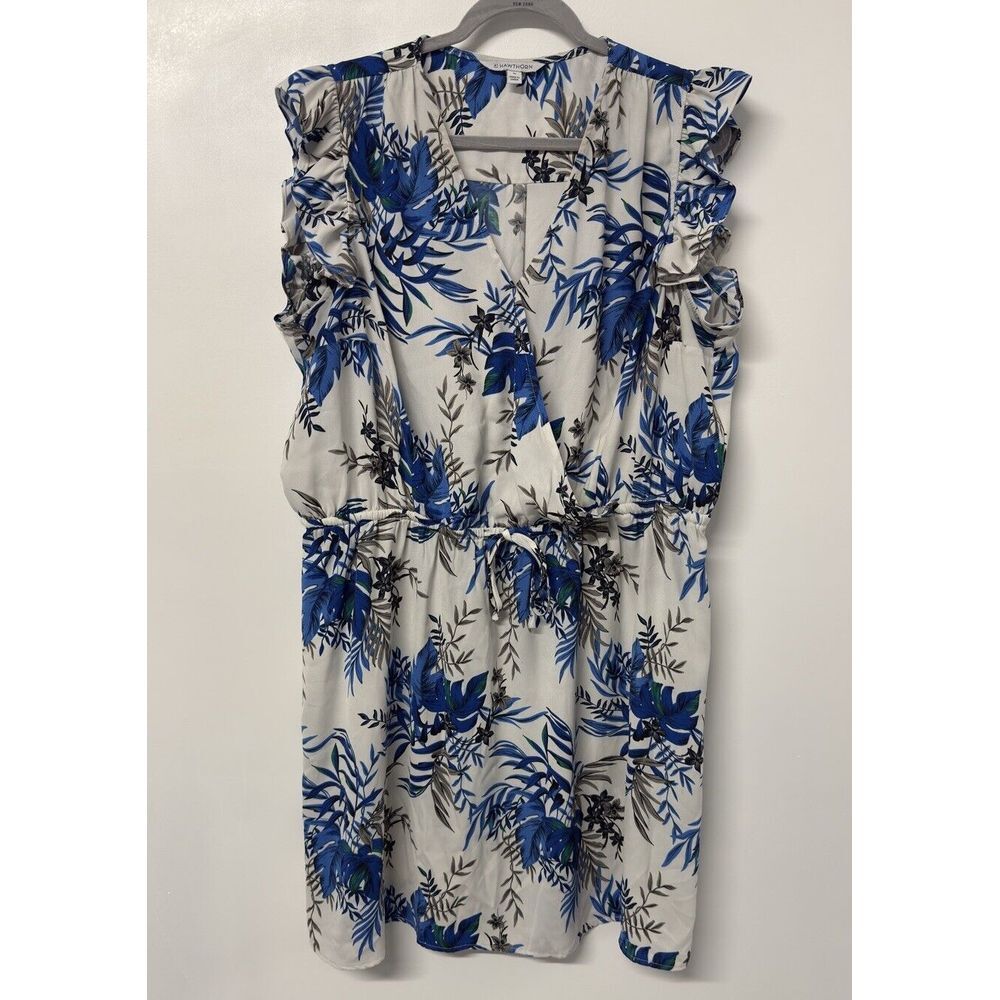41 hawthorn Floral dress V Neck Drawstring Above Knee 2X #36